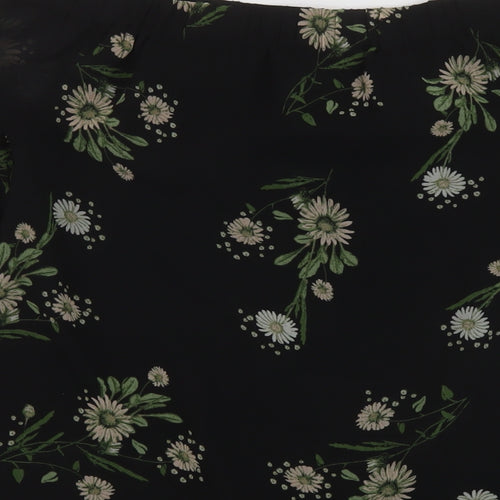 Marks and Spencer Womens Black Floral Polyester Basic Blouse Size 10 Square Neck