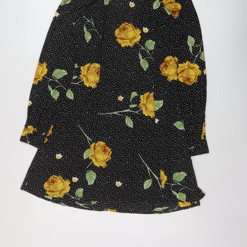 Wednesday's Girl Womens Black Floral Polyester A-Line Size XS V-Neck Button