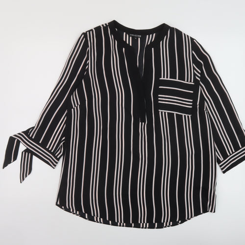 Debenhams Womens Black Striped Polyester Basic Blouse Size 14 V-Neck