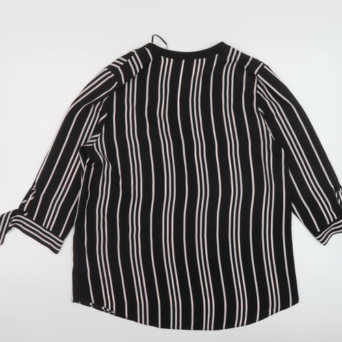 Debenhams Womens Black Striped Polyester Basic Blouse Size 14 V-Neck