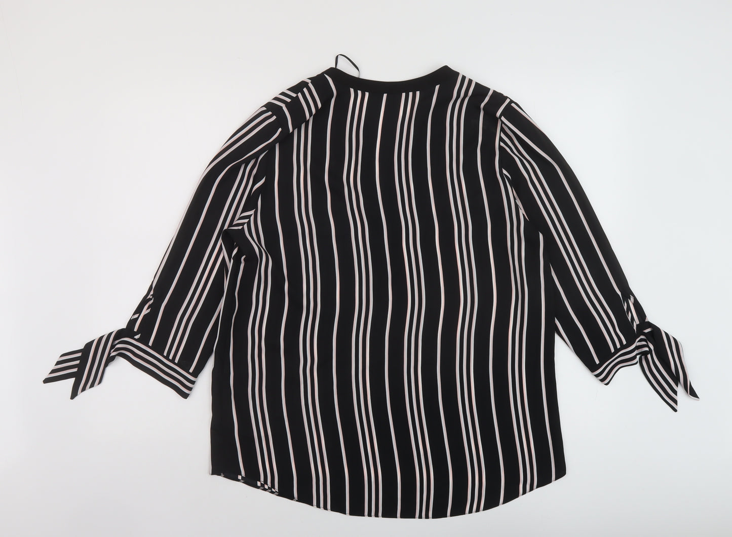 Debenhams Womens Black Striped Polyester Basic Blouse Size 14 V-Neck
