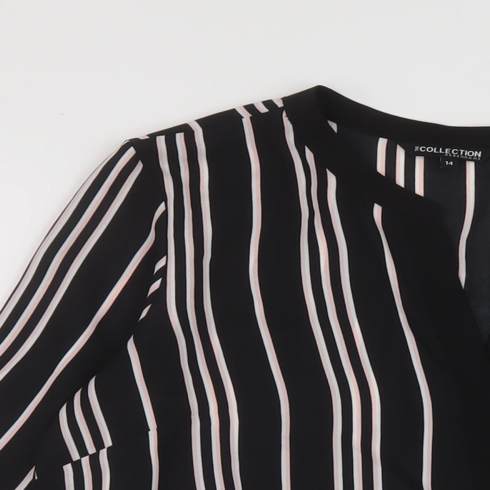 Debenhams Womens Black Striped Polyester Basic Blouse Size 14 V-Neck