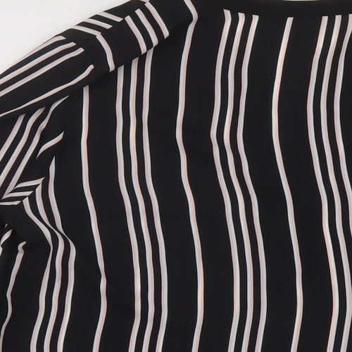 Debenhams Womens Black Striped Polyester Basic Blouse Size 14 V-Neck