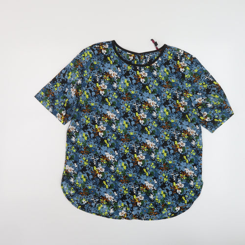 Therapy Womens Blue Floral Polyester Basic T-Shirt Size 12 Round Neck