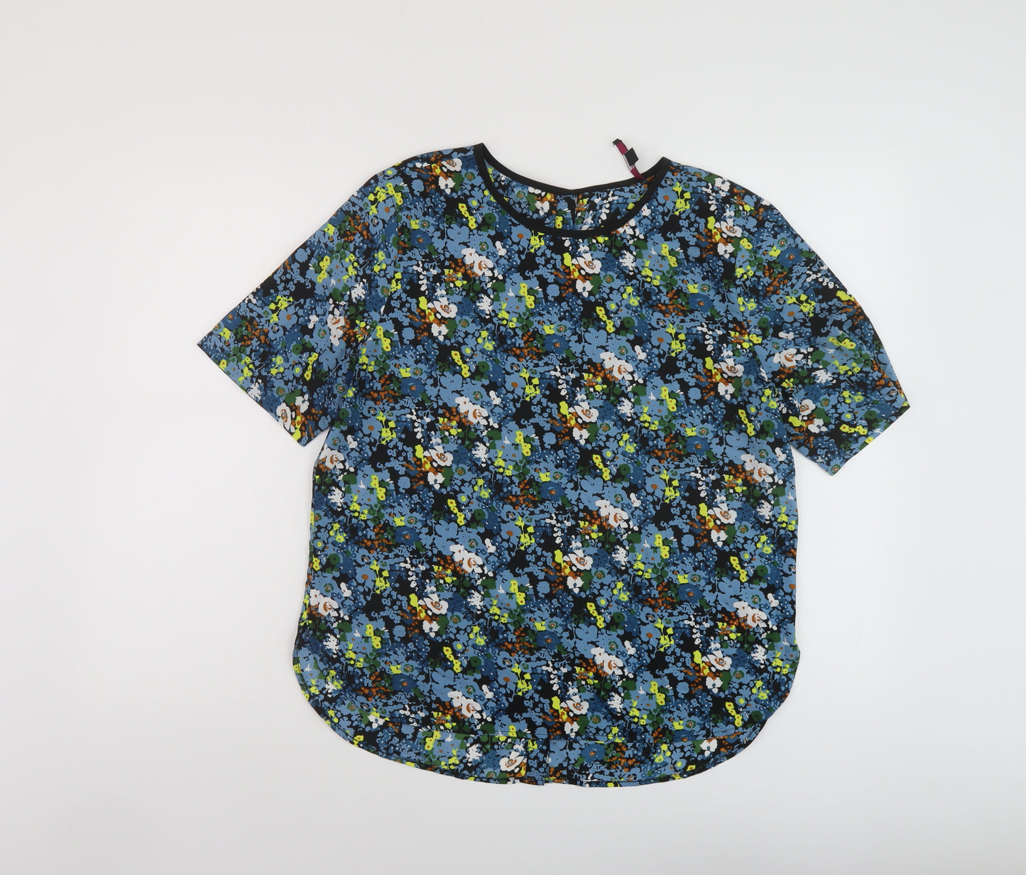 Therapy Womens Blue Floral Polyester Basic T-Shirt Size 12 Round Neck