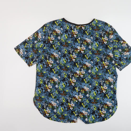 Therapy Womens Blue Floral Polyester Basic T-Shirt Size 12 Round Neck