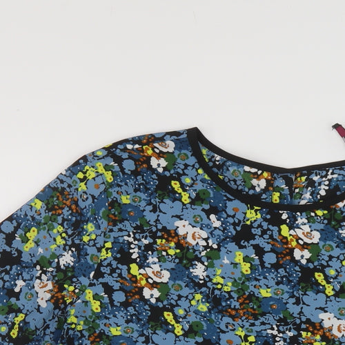 Therapy Womens Blue Floral Polyester Basic T-Shirt Size 12 Round Neck