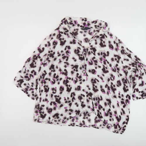 Marks and Spencer Womens Pink Animal Print Viscose Basic Blouse Size 22 V-Neck