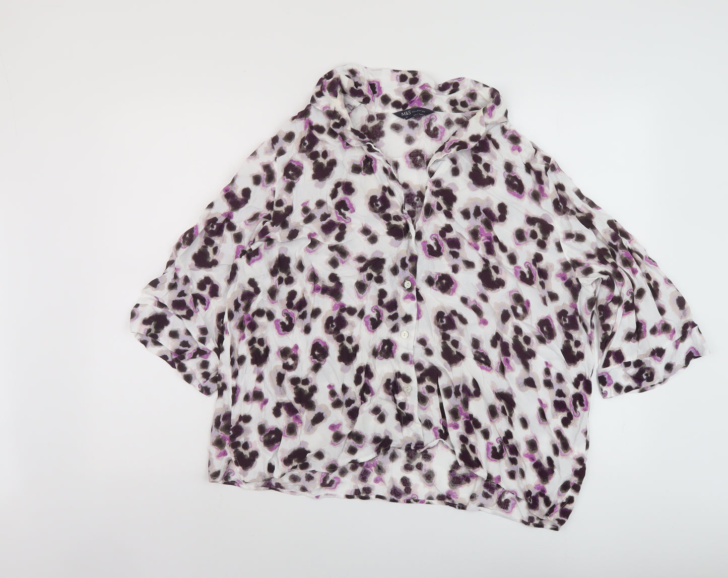 Marks and Spencer Womens Pink Animal Print Viscose Basic Blouse Size 22 V-Neck