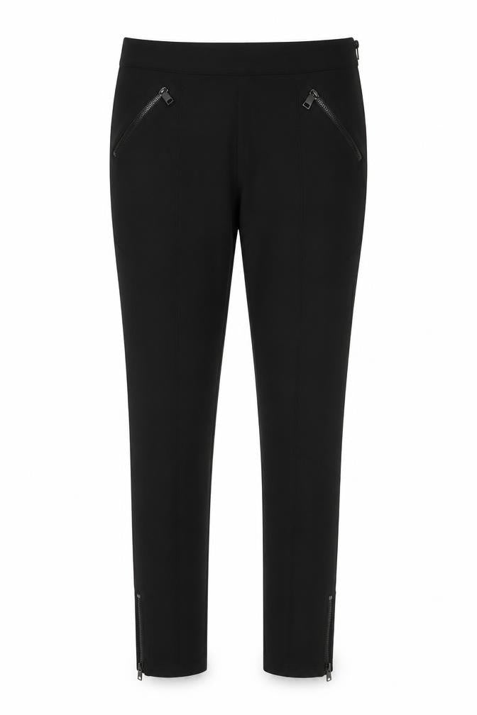 Front view of Sonder Studio women’s black polyester trousers, size UK 14, 26-inch leg regular zip