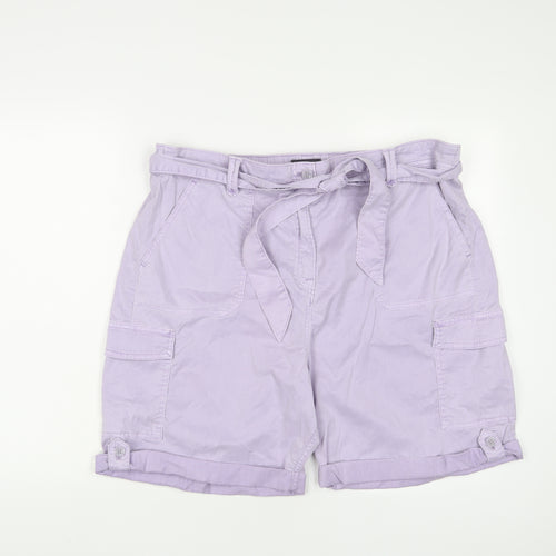 MARKS AND Womens Purple Cotton Paperbag Shorts Size 20 L6 in Regular Zip - Belted