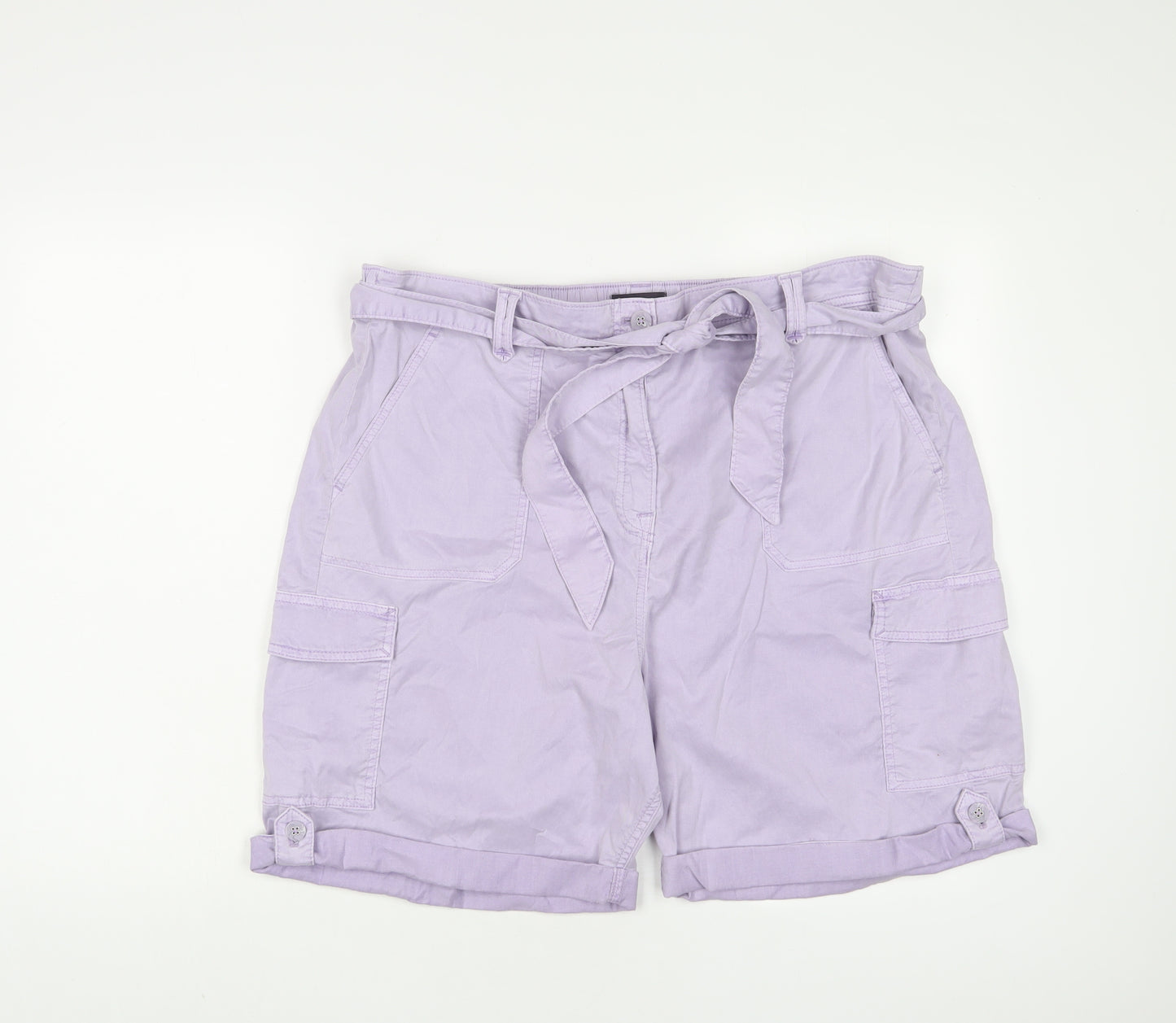 MARKS AND Womens Purple Cotton Paperbag Shorts Size 20 L6 in Regular Zip - Belted