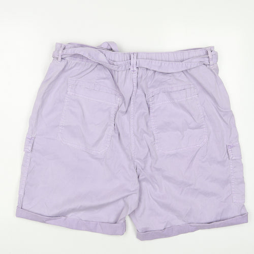 MARKS AND Womens Purple Cotton Paperbag Shorts Size 20 L6 in Regular Zip - Belted
