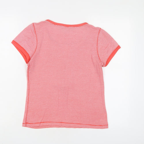 Maine Womens Red Striped Cotton Basic T-Shirt Size 12 Crew Neck - Embroidered, Buttons