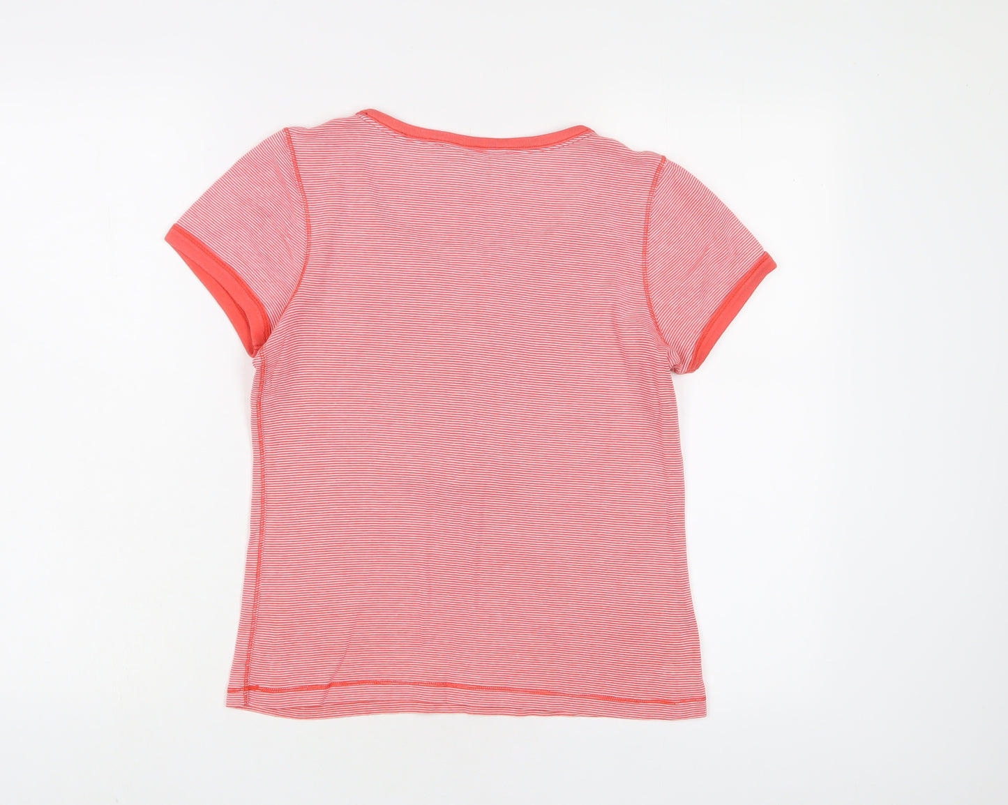 Maine Womens Red Striped Cotton Basic T-Shirt Size 12 Crew Neck - Embroidered, Buttons