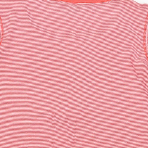 Maine Womens Red Striped Cotton Basic T-Shirt Size 12 Crew Neck - Embroidered, Buttons