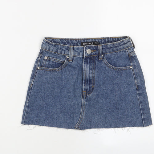 Boohoo Womens Blue Cotton A-Line Skirt Size 4 Zip