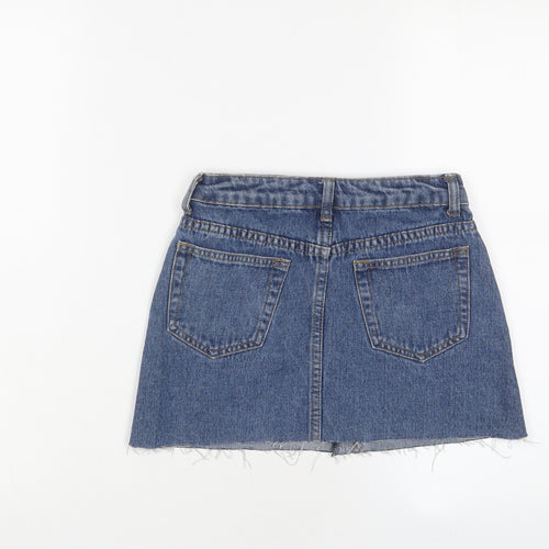 Boohoo Womens Blue Cotton A-Line Skirt Size 4 Zip