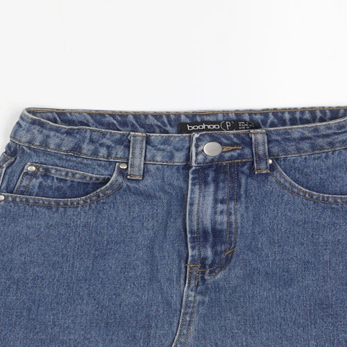 Boohoo Womens Blue Cotton A-Line Skirt Size 4 Zip