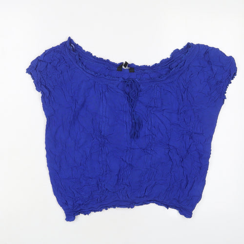 New Look Womens Blue Viscose Basic T-Shirt Size 14 Scoop Neck