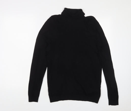 ASOS Mens Black Roll Neck Cotton Pullover Jumper Size S Long Sleeve