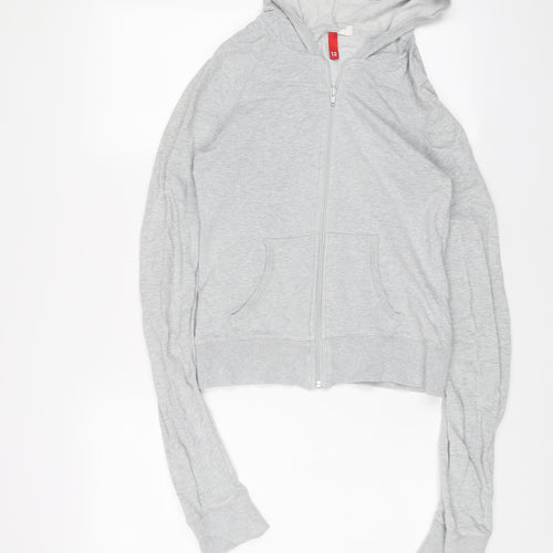 H&M Womens Grey Cotton Full Zip Hoodie Size 12 Zip