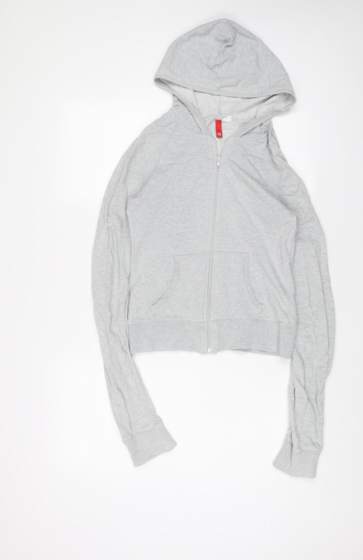 H&M Womens Grey Cotton Full Zip Hoodie Size 12 Zip