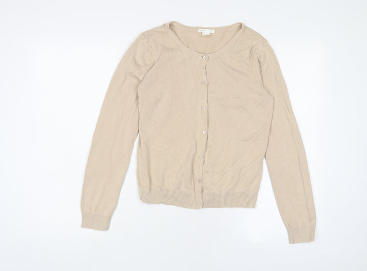Hollister Womens Beige Crew Neck Cotton Cardigan Jumper Size S