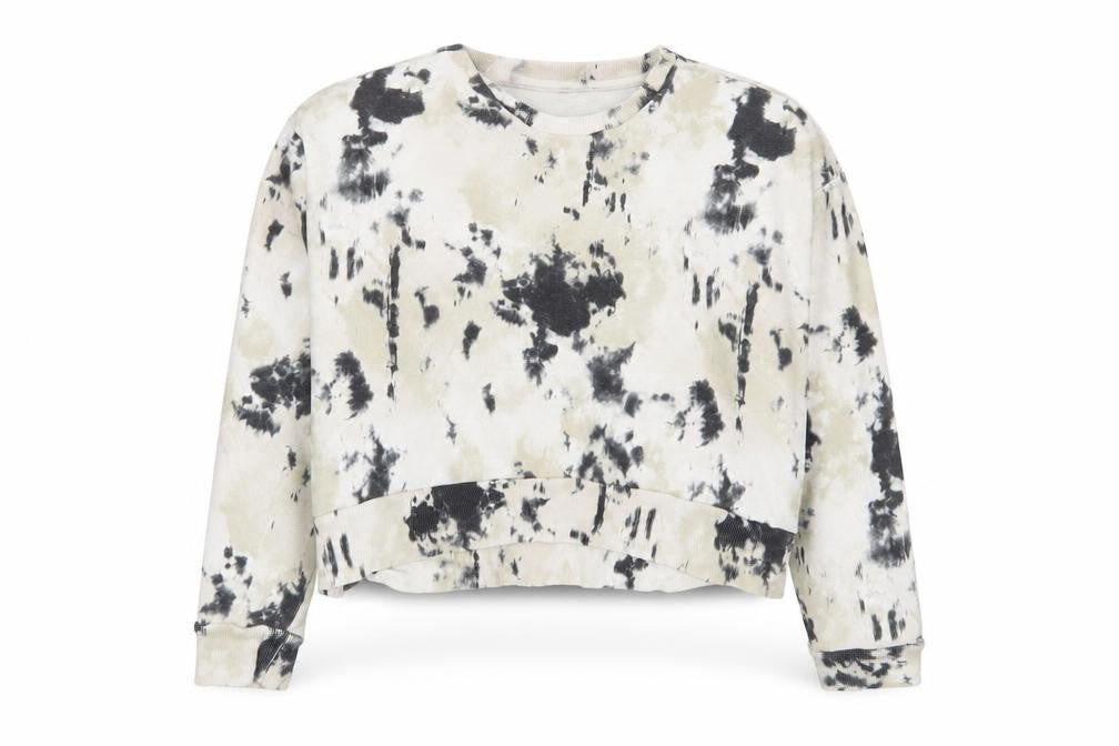 Front view of Zara women’s beige geometric cotton pullover sweatshirt, size M, pullover