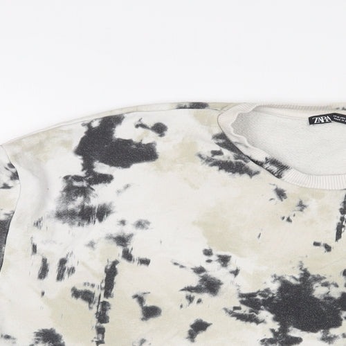 Zara Womens Beige Geometric Cotton Pullover Sweatshirt Size M Pullover