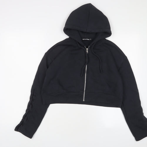 PRETTYLITTLETHING Womens Blue Cotton Full Zip Hoodie Size 4 Zip