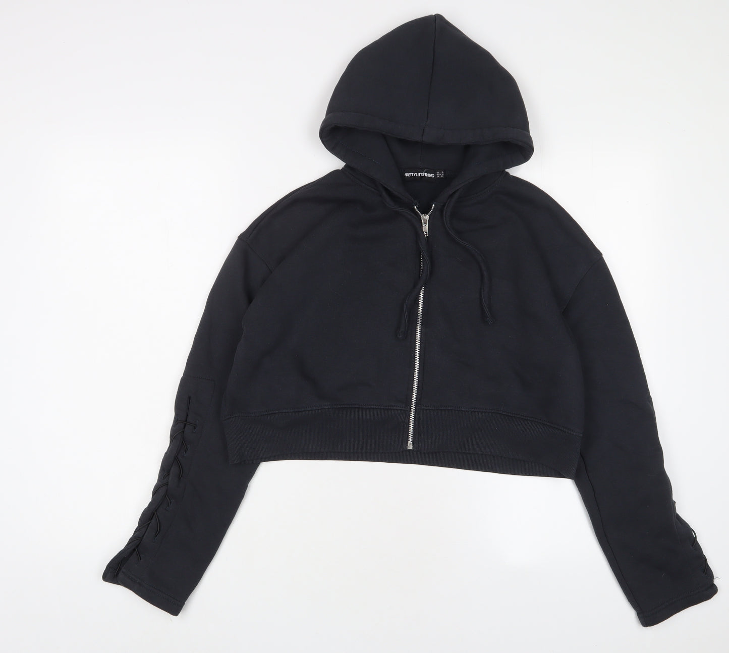 PRETTYLITTLETHING Womens Blue Cotton Full Zip Hoodie Size 4 Zip