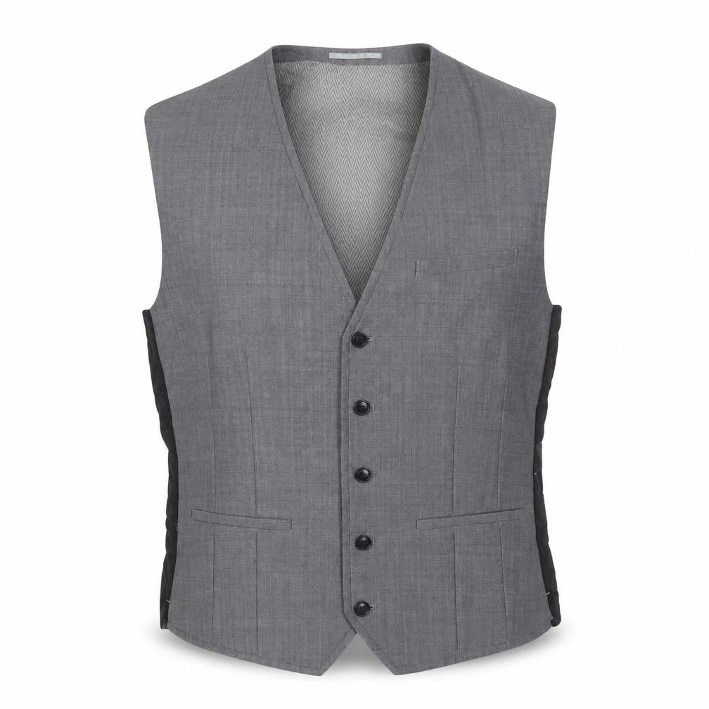 Front view of Next men’s grey wool jacket suit waistcoat, size 40, regular