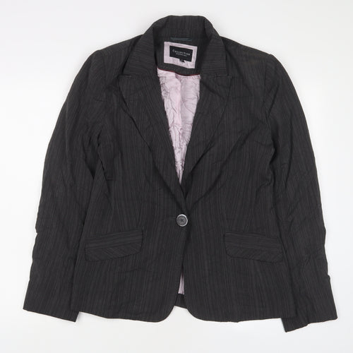 Debenhams Womens Grey Striped Jacket Blazer Size 14 Button