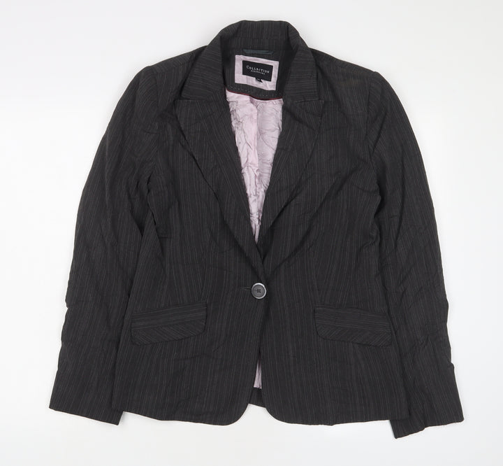 Debenhams Womens Grey Striped Jacket Blazer Size 14 Button