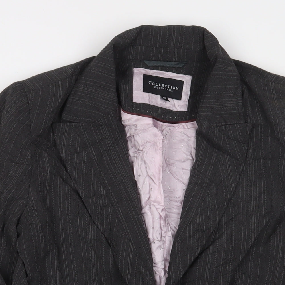 Debenhams Womens Grey Striped Jacket Blazer Size 14 Button