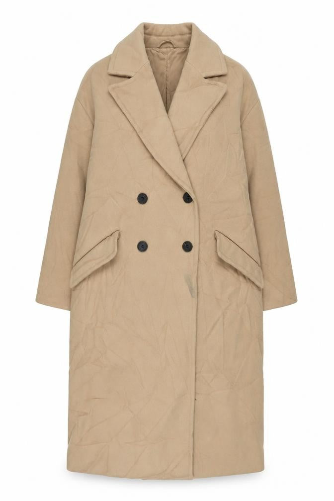 Front view of Zara women’s beige overcoat coat, size S, button