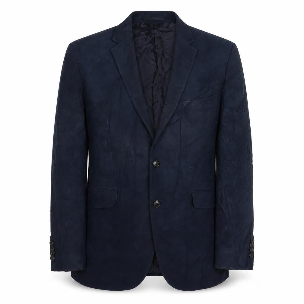 Front view of John Lewis men’s blue cotton jacket suit jacket, size 44, regular