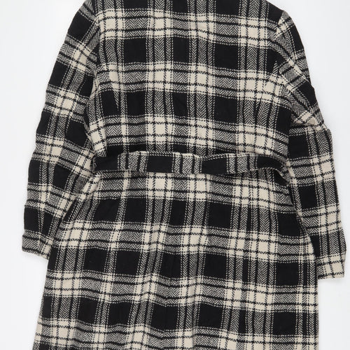 EWM Womens Black Plaid Overcoat Coat Size 16 Button - Belted