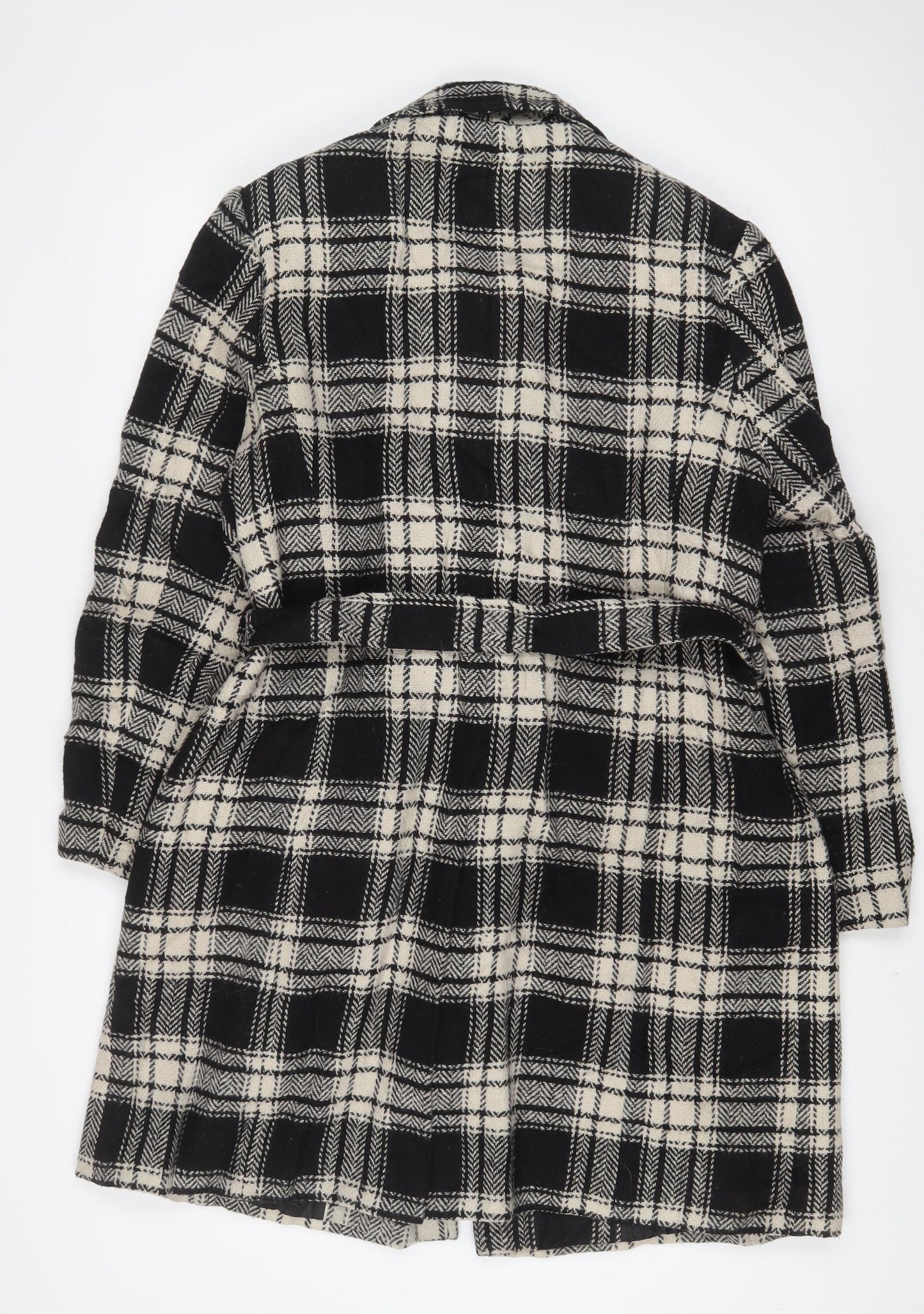 EWM Womens Black Plaid Overcoat Coat Size 16 Button - Belted