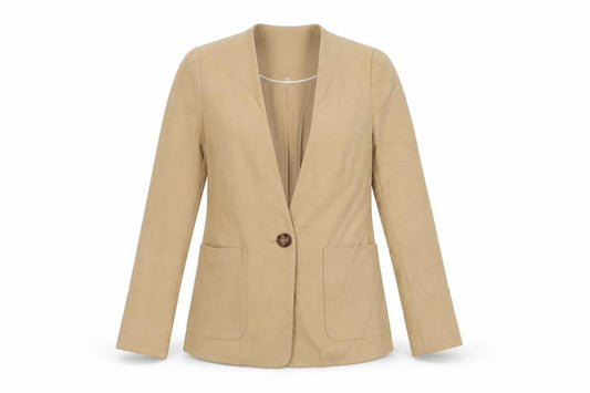 Front view of Next women’s beige jacket blazer, size UK 8, button