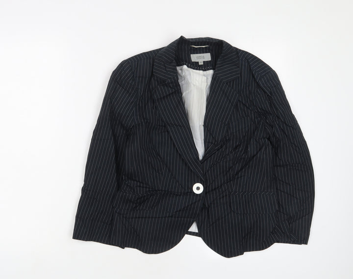 Marks and Spencer Womens Blue Striped Jacket Blazer Size 12 Buckle