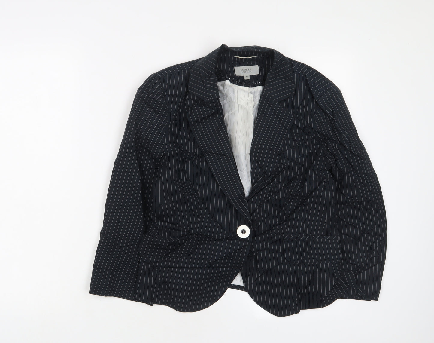 Marks and Spencer Womens Blue Striped Jacket Blazer Size 12 Buckle