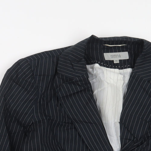 Marks and Spencer Womens Blue Striped Jacket Blazer Size 12 Buckle
