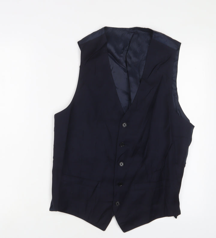 Hawes & Curtis Mens Blue Wool Jacket Suit Waistcoat Size 42 Regular
