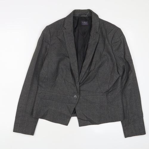 Marks and Spencer Womens Grey Plaid Jacket Blazer Size 14 Button