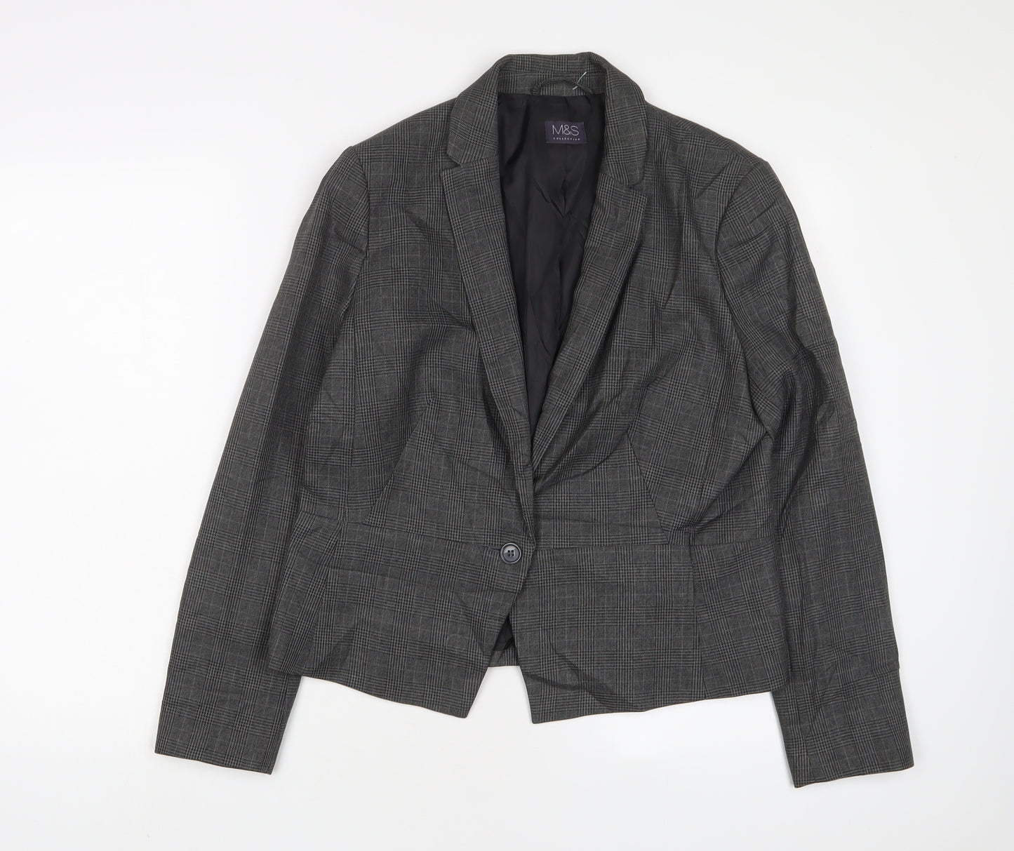 Marks and Spencer Womens Grey Plaid Jacket Blazer Size 14 Button