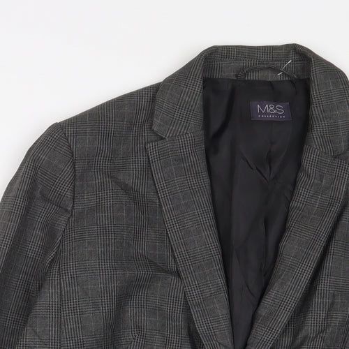 Marks and Spencer Womens Grey Plaid Jacket Blazer Size 14 Button