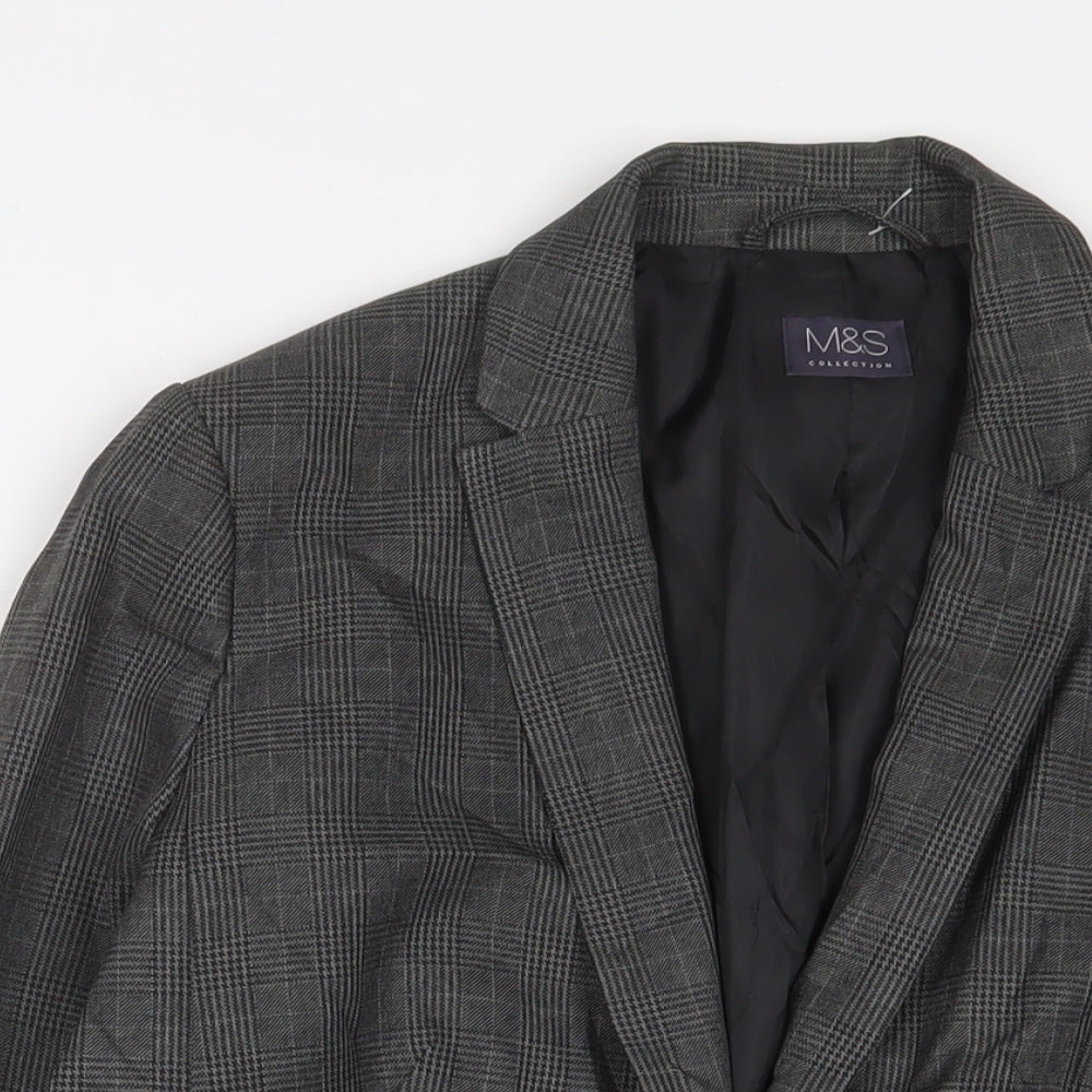 Marks and Spencer Womens Grey Plaid Jacket Blazer Size 14 Button