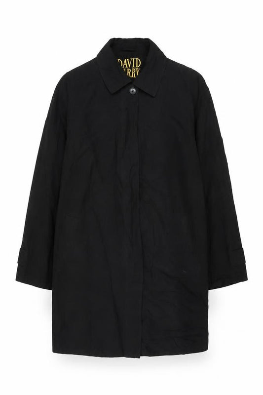 Front view of David Barry women’s black jacket, size UK 12, button
